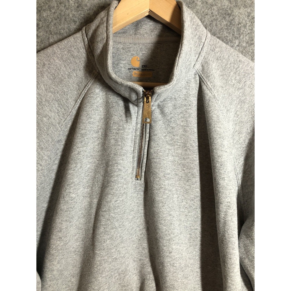 Carhartt Sweatshirt Mens 2XL Gray 1/4 Zip Pullover Fleece Workwear Outdoors